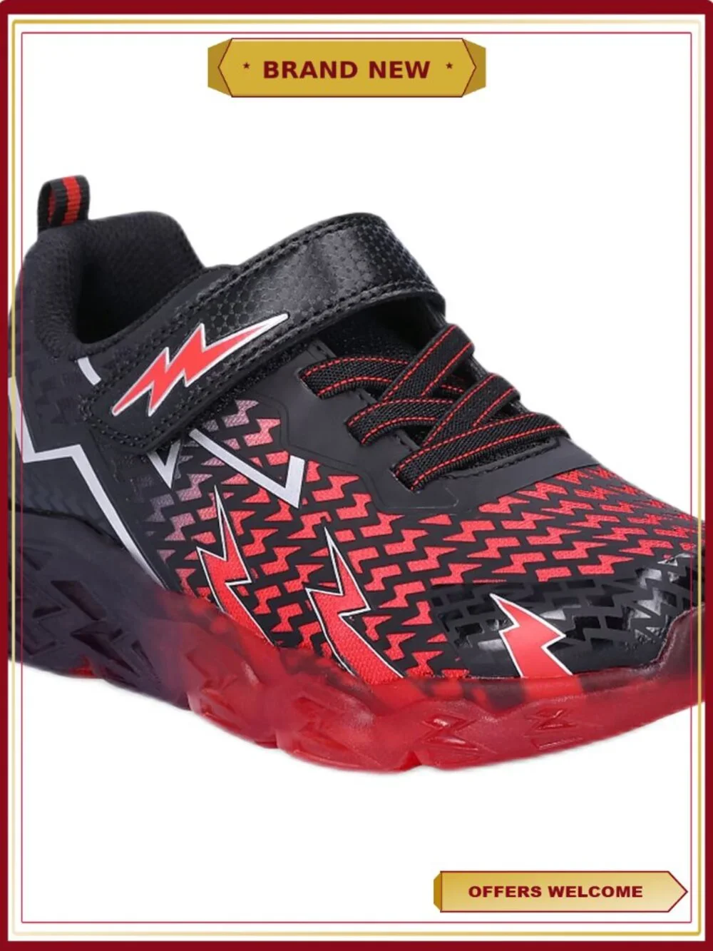 Boys Light-Up Play Sneakers Hook-and-Loop Strap Cushioned